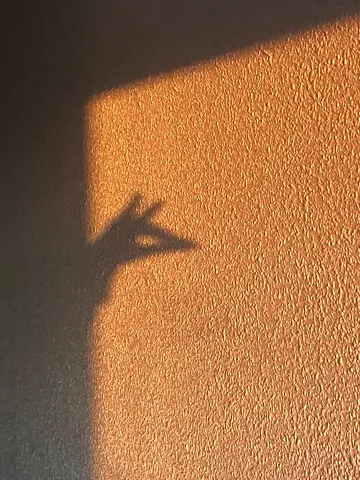 橙の壁に浮かぶ影の遊び