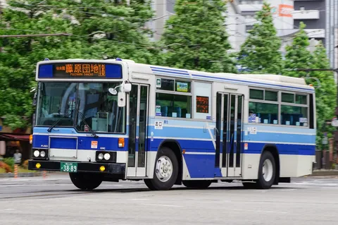 青いラインが爽やかなバスの日常