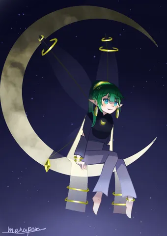 月夜に座す緑髪の精