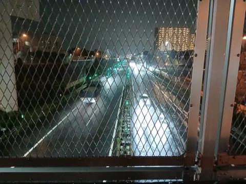 雨夜の光、水面に映る静寂