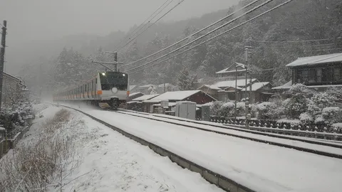 雪景色の中を走る列車