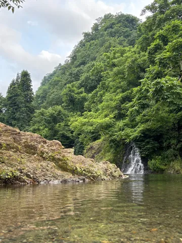 木漏れ日、岩間を流れる水音