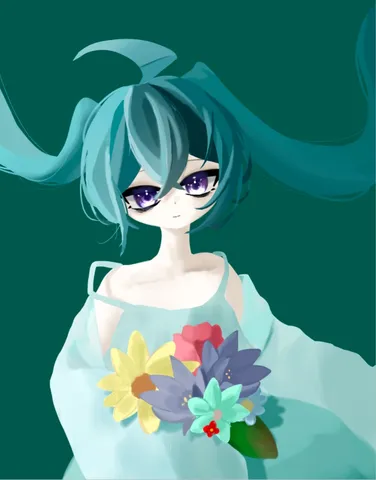 碧い髪と彩りの花束
