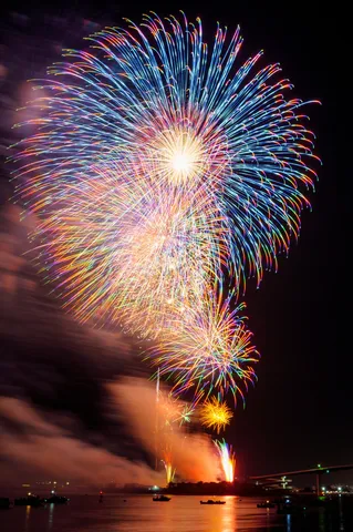 夜空を埋める虹色の花