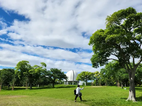 初夏の緑と広がる青空、謎のドーム