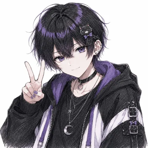 紫と黒のVサイン
