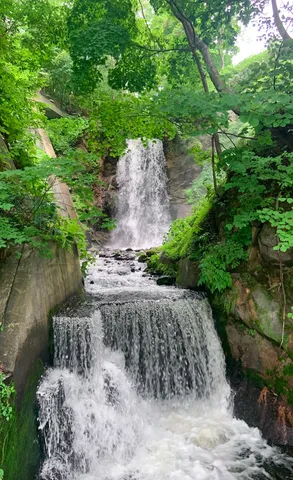 緑に包まれた二段の滝