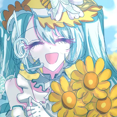 青と花の笑顔が弾む