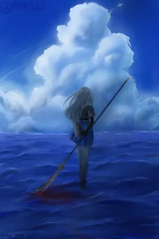 海原と少女、空飛ぶ蒼炎