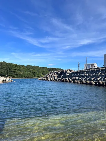 青い空とテトラポッドの静かな港