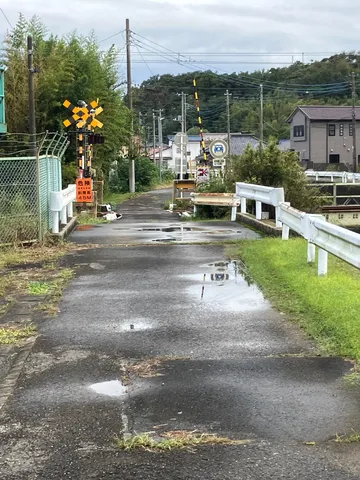 雨上がりの静かな踏切前