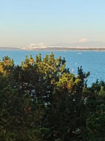 海と橋と遠い山影