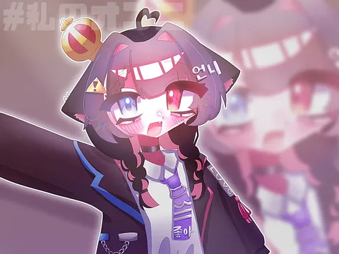 ツインテ猫耳少女のサイバーパンク風 selfie