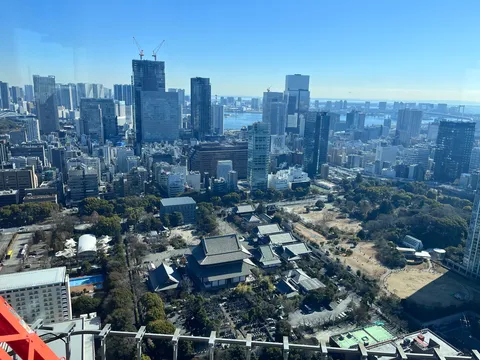 高層と寺院の風景