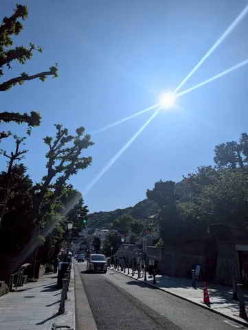 太陽が眩しい！坂道と木漏れ日