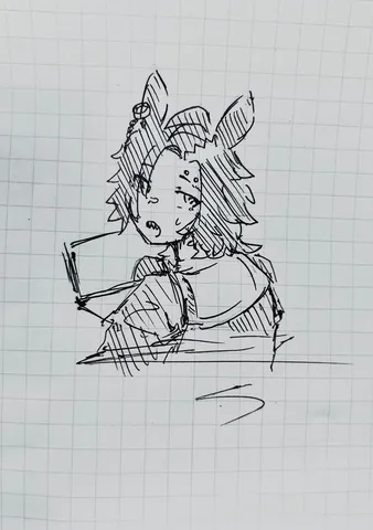 ノートの端に描かれた、ちょっと困った顔のキャラクター