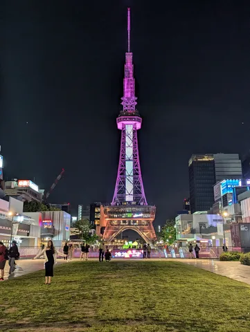ピンクに染まる夜の塔
