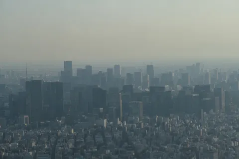 霞む都市の摩天楼