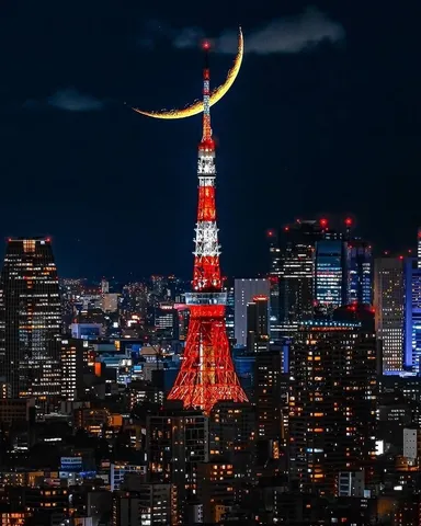 月を抱く東京タワー