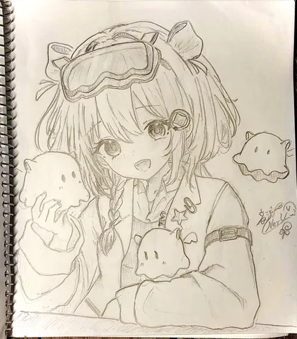 ゴーストと仲良し、少女のデッサン