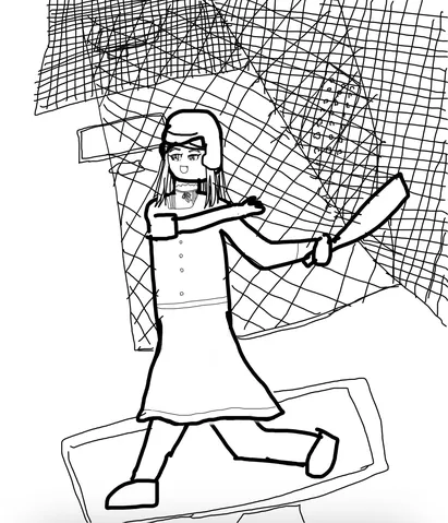 空中でバットを振る少女