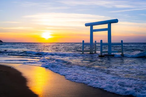 海中鳥居、夕焼け貸切状態！