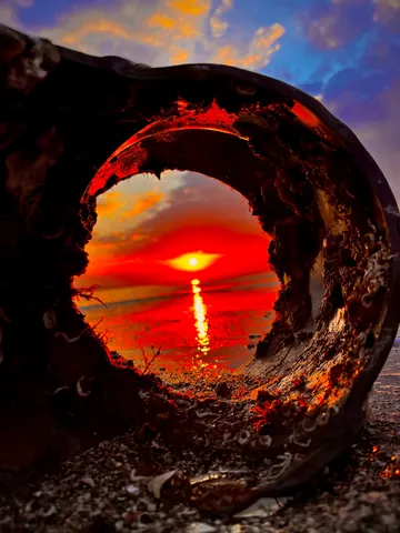 筒越しの夕焼け、幻想的な世界