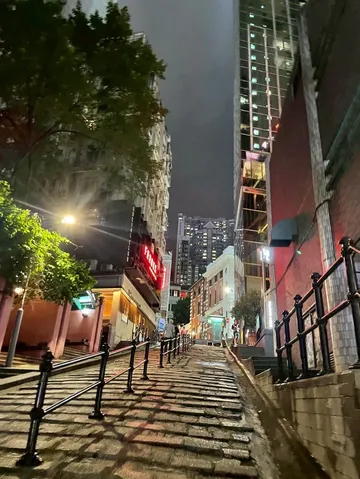 夜の石畳、光と影の道