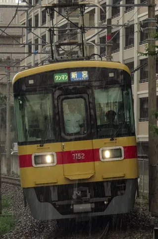 雨粒を纏う、旅立ちの黄色い列車