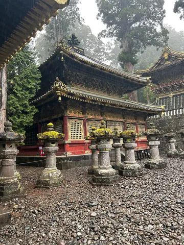 雨の寺と苔の灯り