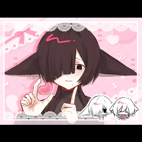 ピンクの世界で指ハート