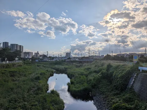 川沿いの風景に広がる光のカーテン
