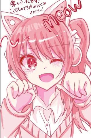 ピンクの猫耳少女、キュートなポーズ
