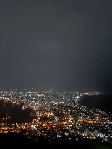 夜景の海辺に広がる灯