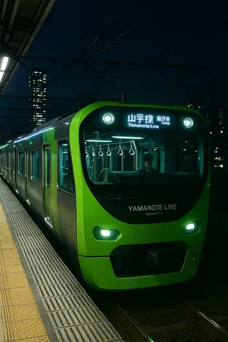 緑の山手線、夜の帳に
