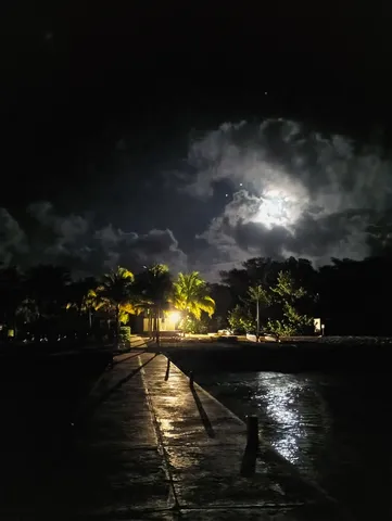 月明かりに照らされる桟橋の夜