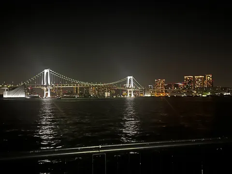 光り輝く水面に映る夜景