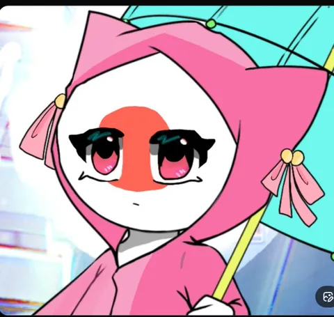 桃色の傘と猫耳フード
