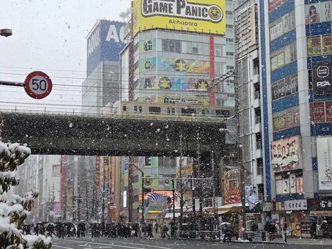雪降る街を彩るサイネージ