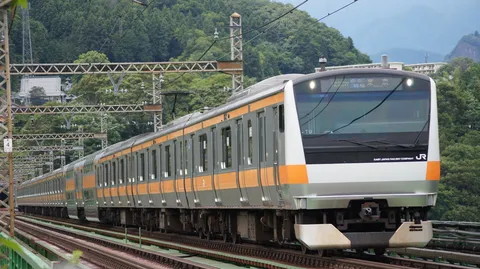 緑深き山を駆け抜ける列車