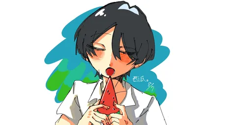 夏風邪の少年とスイカ