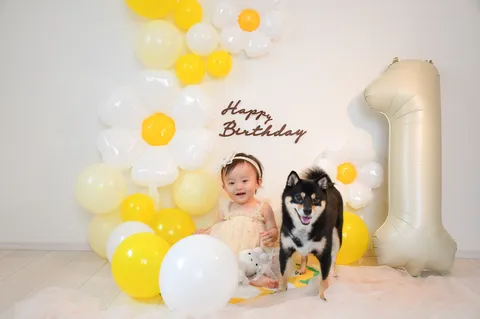 1歳のお誕生日、ワンちゃんと一緒！