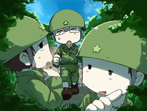 緑に溶け込む兵士たち