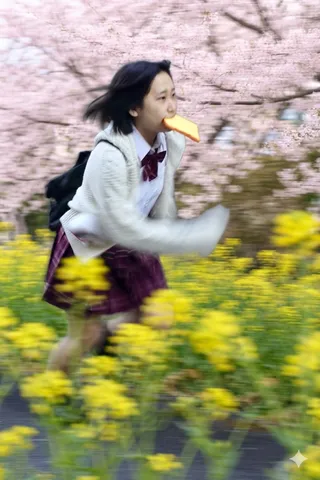 パンをくわえて駆ける春