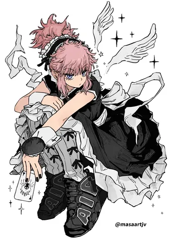 リボンと黒白の影絵