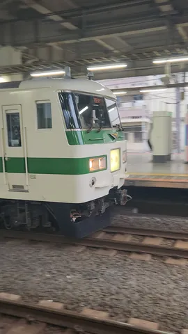 駅を駆け抜ける緑の列車