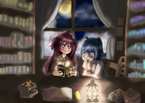 夜の書庫で読書会？