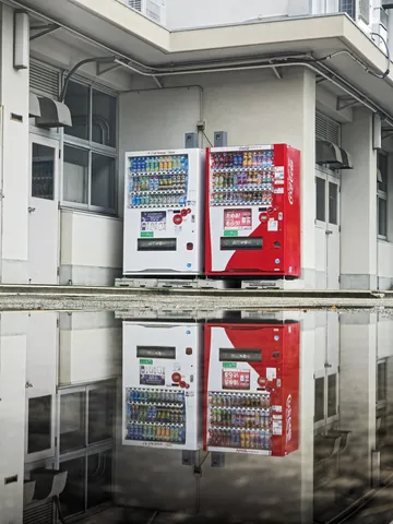 水面に映る自販機たち