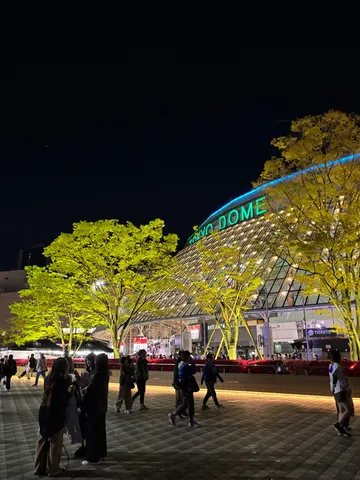 夜の東京ドーム、光と影のコントラスト