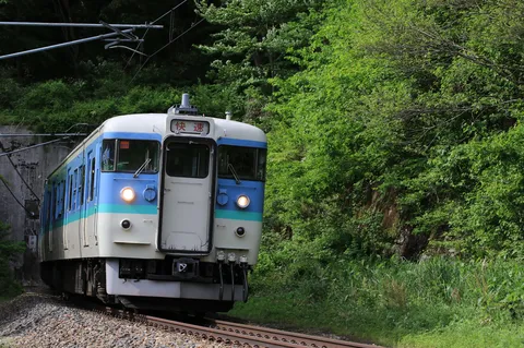 新緑の中を走る、懐かしの列車
